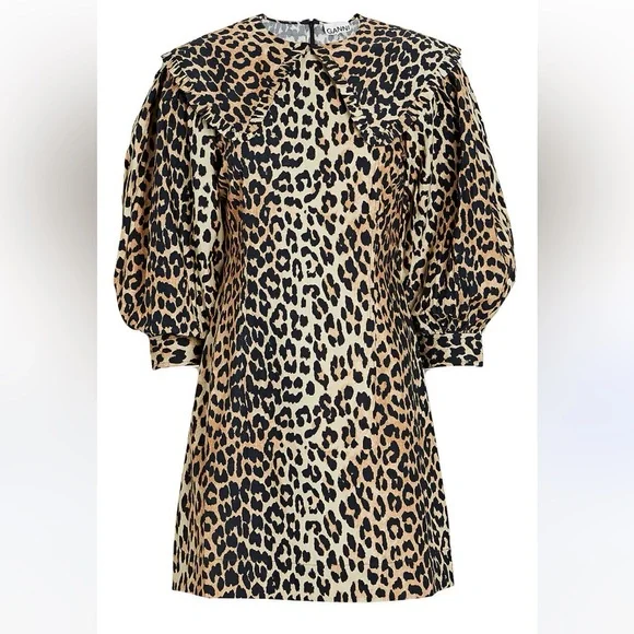 Ganni Leopard Cotton Poplin Mini Dress - Picture 7 of 15